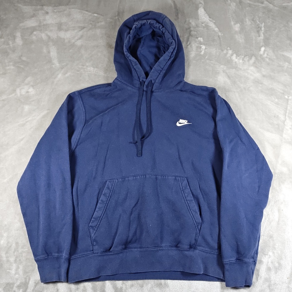 Nike Hoodie Mens Medium Blue Pullover Fleece Sweatshirt Logo Embroidered Casual